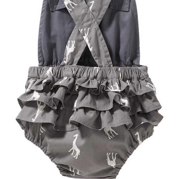 Old Navy gray giraffe ruffle butt romper new - Picture 3 of 4